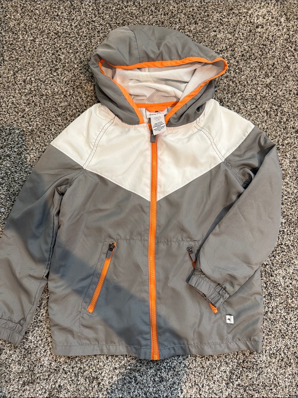 Tommy Bahama Gray and White Kids Hooded Raincoat with Orange Trim